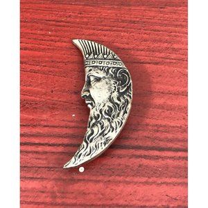 VTG Man in The Moon Pin Brooch Silver Plate Crown Bearded Crescent